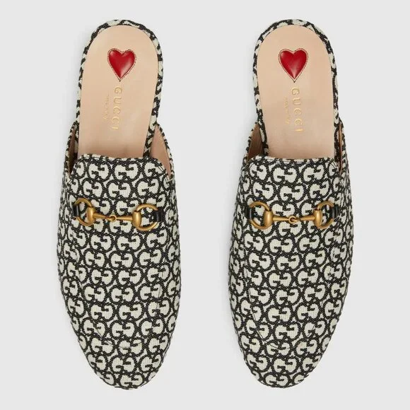 GUCCI SHOES PRINCETOWN HORSEBIT GG JACQUARD SLIPPERS LOAFER MULE sz 39 9 - Picture 2 of 16
